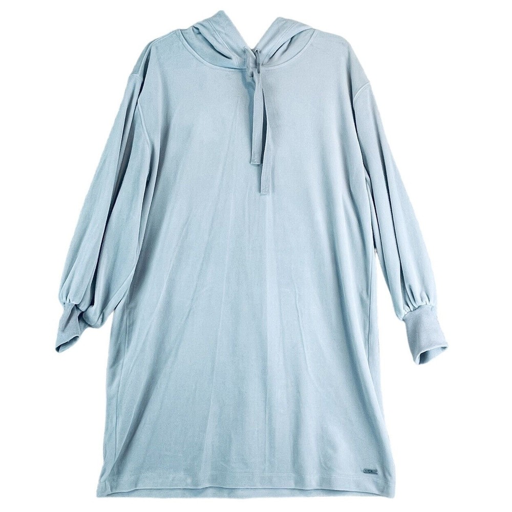 Calvin Klein Gray Velour Long Sleeve Hooded Tunic Dress Womens Large Pullover